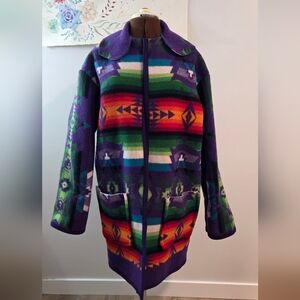 Wool Aztec-Print Coat in Purple & Multicolor